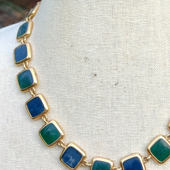 Vintage KJL Reversible enameled squares modernist necklace - Picture 4 of 9